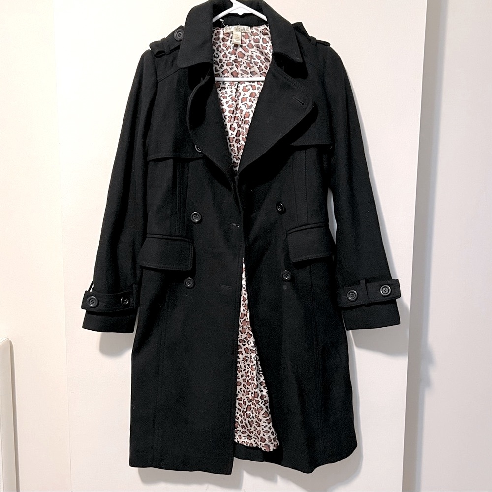 NORDSTROM black/leopard trench coat S